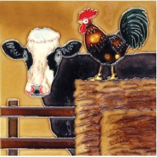 Continental Art Center A Cow and A Rooster Tile Wall Decor CNTI1128